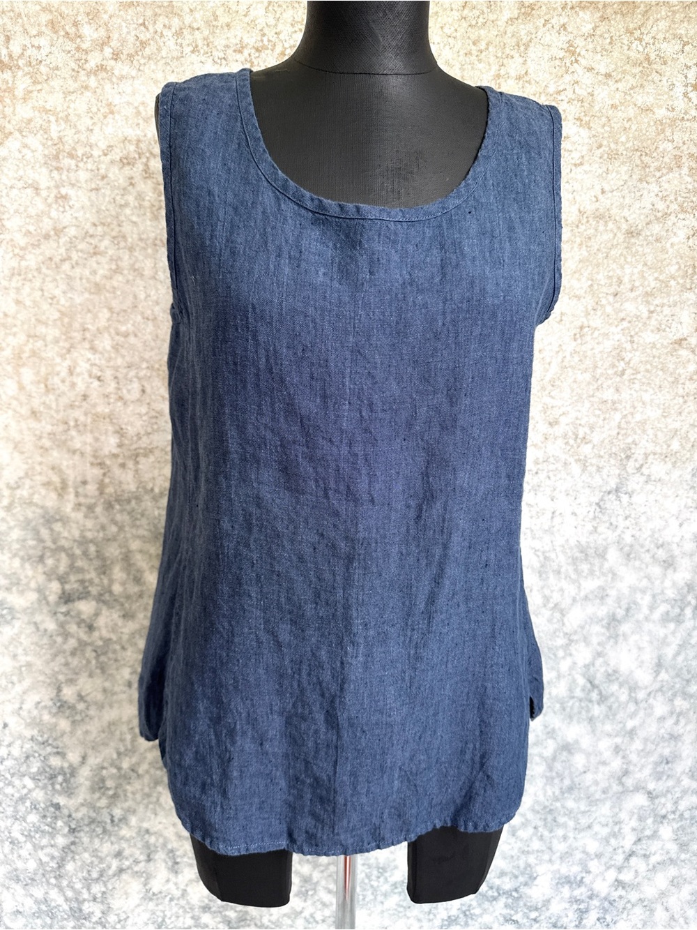 Flax Denim Blue 100% Linen Sleeveless Top - S